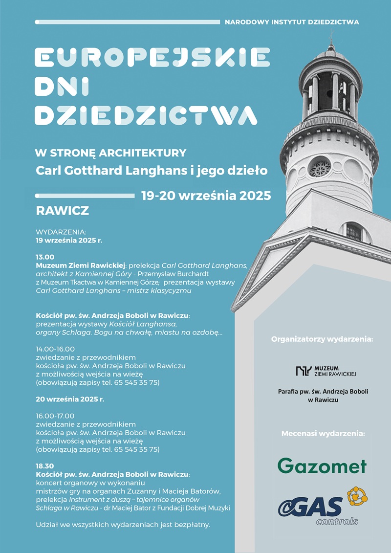  Muzeum Ziemi Rawickiej zaprasza do udziału w tegorocznej edycji Europejskich Dni Dziedzictwa. 